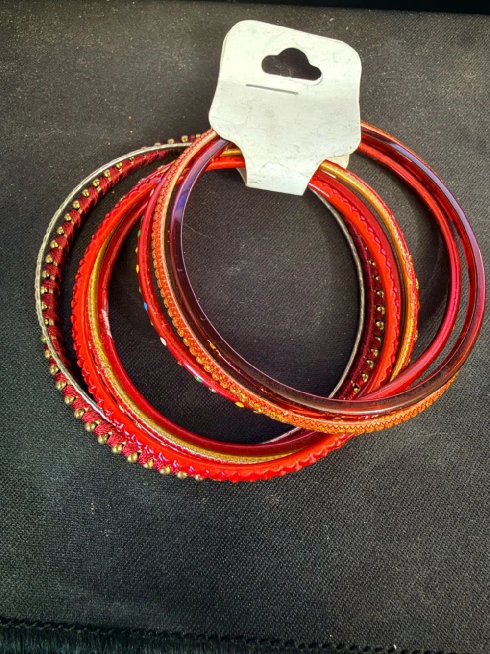 Vintage Style Red Gold Boho Bangle Bracelet Stack Set Festival Jewelry